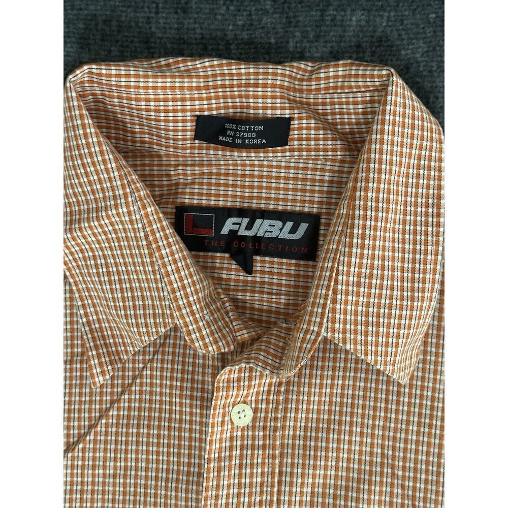 FUBU Shirt Mens‎ Size 2XL Orange White Plaid Short Sleeve Casual Button-up - Picture 5 of 10